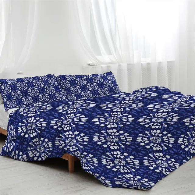 Blessliving 3 Pcs Blue Tie Dye Bedding 