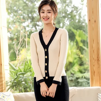 

Women Knitted Sweater Coat Cardigan Autumn& Spring Long Sleeve Korean Sweet Short Knitwear Sweater Shirt With Button Casual Tops