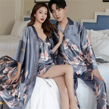

Sexy Sleepwear Couples Print Women's Nightgowns suit Silky Pajamas Sweetheart Pijamas Bathrobe Gown Casual Nightwear Homewear