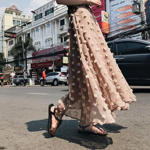 Elegant Summer Vintage Skirt with Lining High Waist Women Mesh Skirts A-Line Style Floral Print Causal Femme Bottoms WF763 | Женская