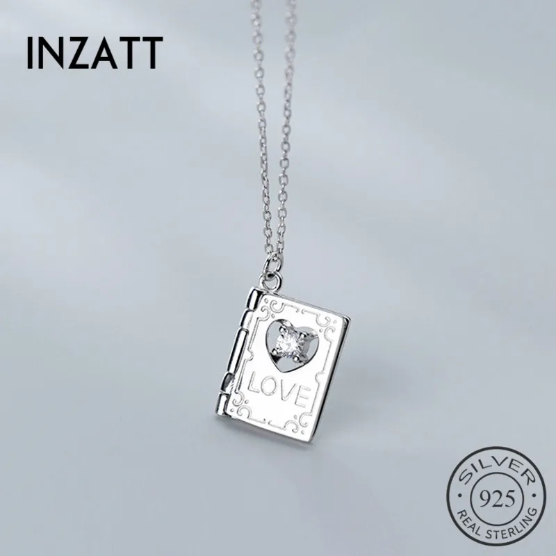 Женский кулон в виде книги любви INZATT из настоящего серебра 925 пробы с цирконием
