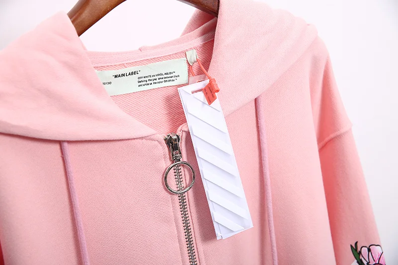 19ss Off-White OW цветы стрела Мужчины Женщины влюбленные Мода хлопок Повседневный кардиган на молнии толстовка с капюшоном Свободная куртка