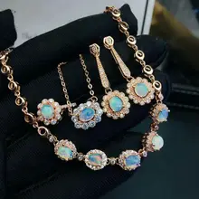 MeiBaPJ натуральный опал драгоценный камень серьги кольцо ожерелье и браслет для женщин Настоящее серебро 925 проба комплект ювелирных изделий