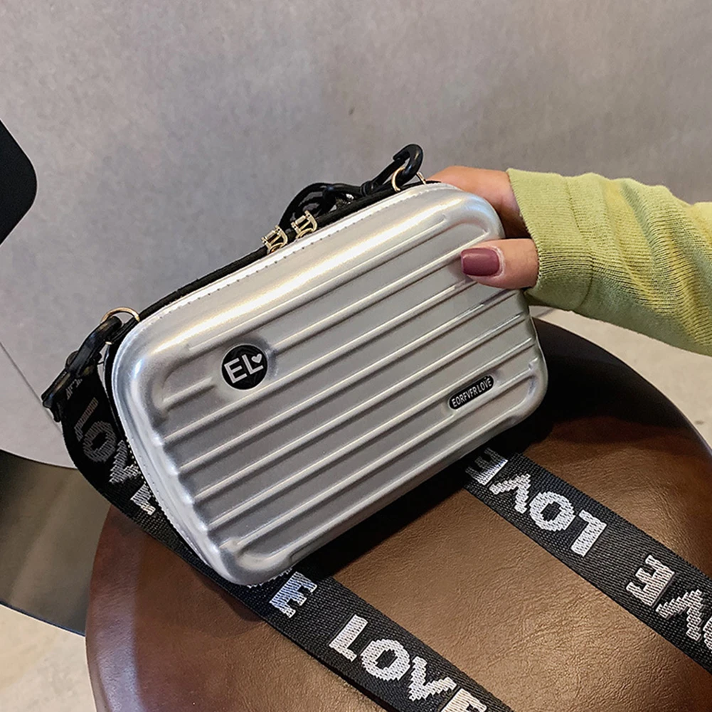 

2019 Fashion Women Mini Suitcase Shape Crossbody Bag Shoulder Bag with Wide Letter Strap Clutch Handbag 12*17*5cm