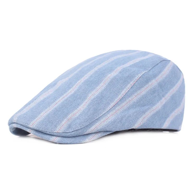 Fashion Striped Hats for Men Women Casual Cotton Beret Caps Gorras Planas England British Retro Boinas Flat Caps Berets - Цвет: 2