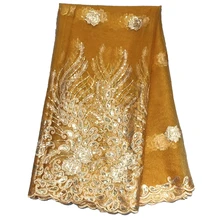 Африканская кружевная ткань с блестками для свадебного платья, ткань с вышивкой, весна-лето, полиэстер, растительный узор