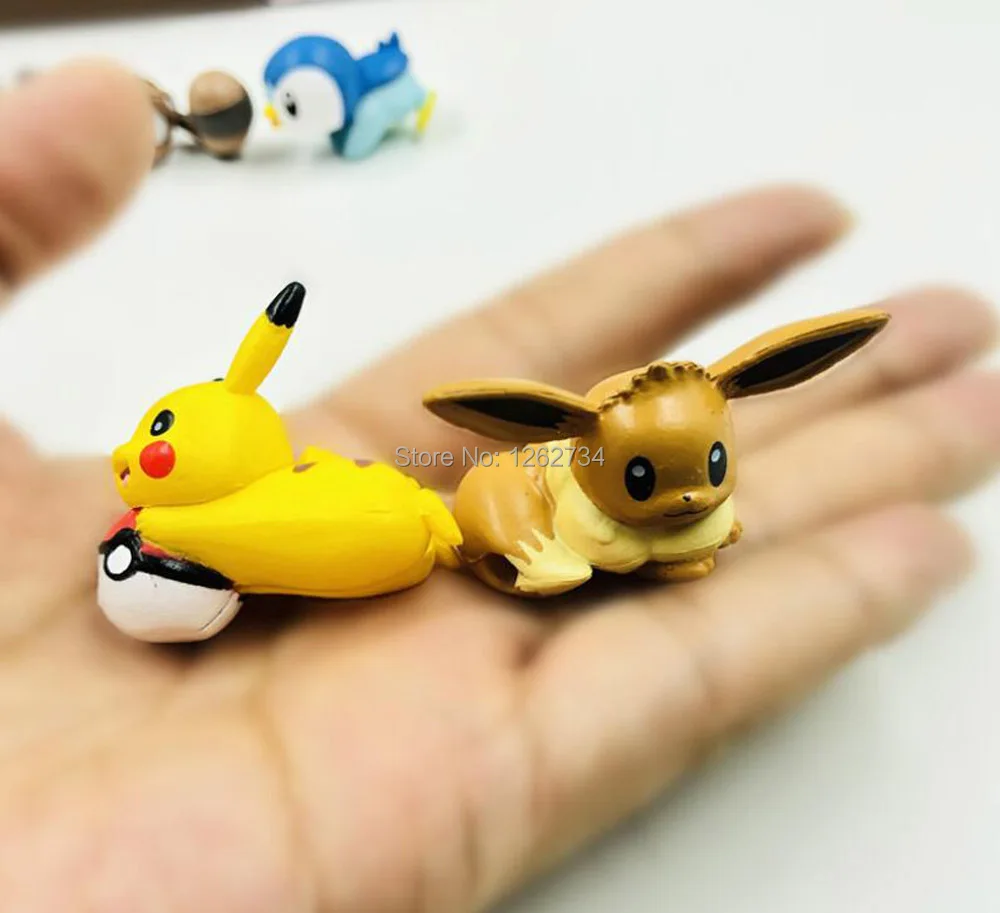 Free Shipping EMS 30Sets/8PCS Pikachu Eevee Mimikyu Ditto Piplup Sentret Slowpoke 6CM PVC Animal Cable Protector Action Figures