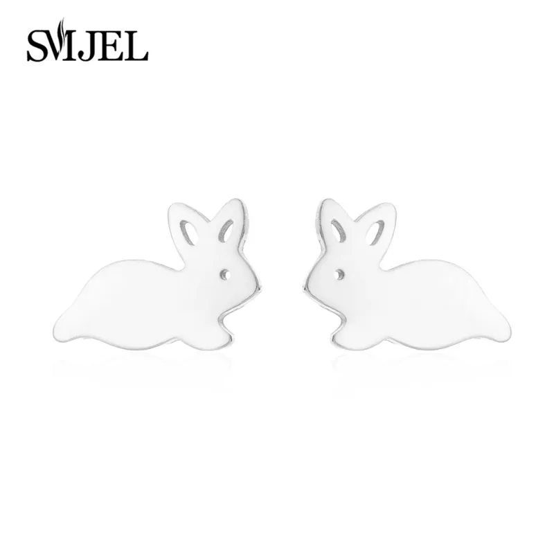 SMJEL модные маленькие треугольные серьги-гвоздики, серьги для женщин, для девочек, рождественские украшения,, серьги с кошачьим Кроликом, оленем, животным, сердечком