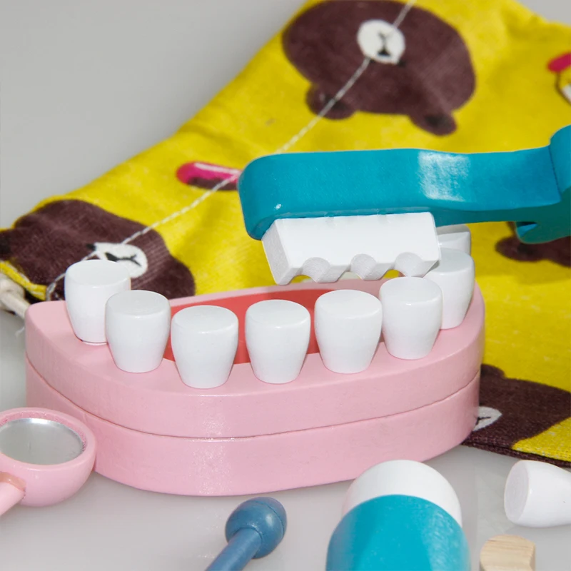 Детский стоматолог Детский Набор доктора зуб защита игрушка деревянный шесть наборов зубная паста! щубные щетки для семьи стоматологические инструменты