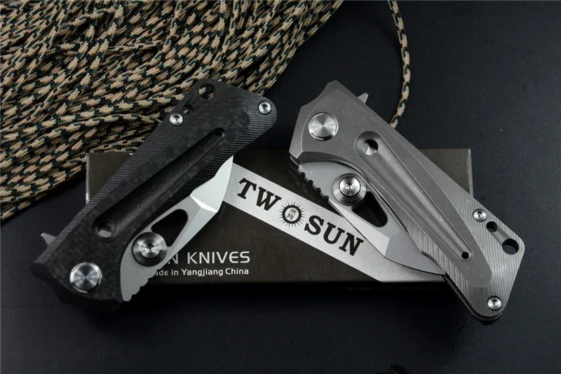 TWOSUN TS138 Flipper Folding Pocket Knife Hunting Outdoor Camping knife D2 blade TC4 Titanium/Carbon fiber Handle Fast Open