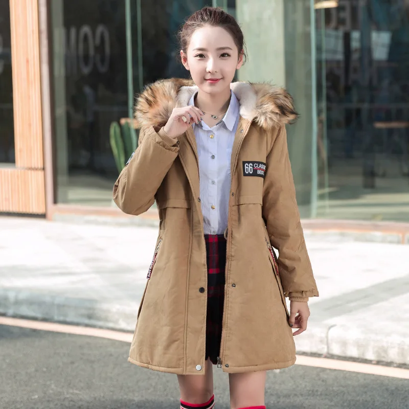 Photo Shoot Winter Middle And High School Students New Style plus Velvet Cotton Coat Korean-style Women's Mid-length Large