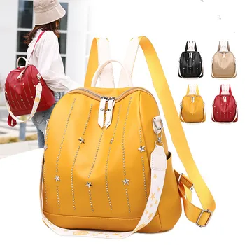 

Woman Fashion Causal Bags Multi-function Small Bead Star Female Shoulder Bag Women Rivet Pu Leather Backpack Women