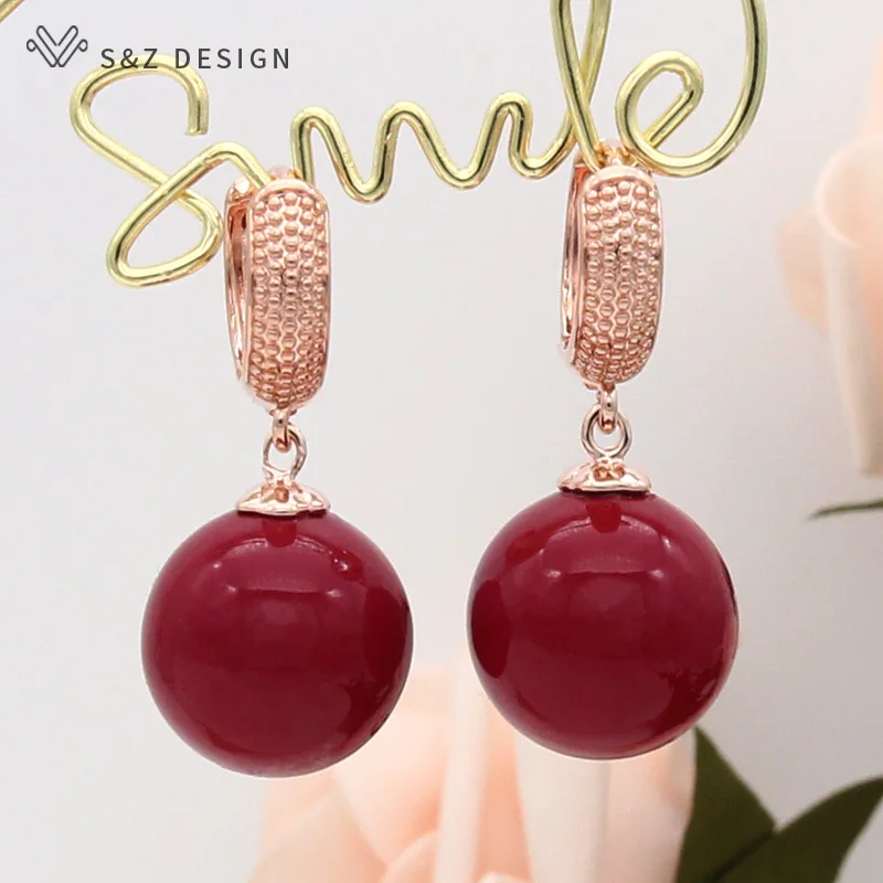 S&Z DESIGN Fashion Big Round Colorful Imitation Pearl Dangle Earrings For Women Wedding Temperament Simple Elegant Jewelry