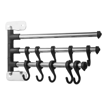 

Wall Mount Kitchen Utensil Holder Rotating Stainless Steel Rack Rail Hanger Hook Organizer for Spoon Pot Pan