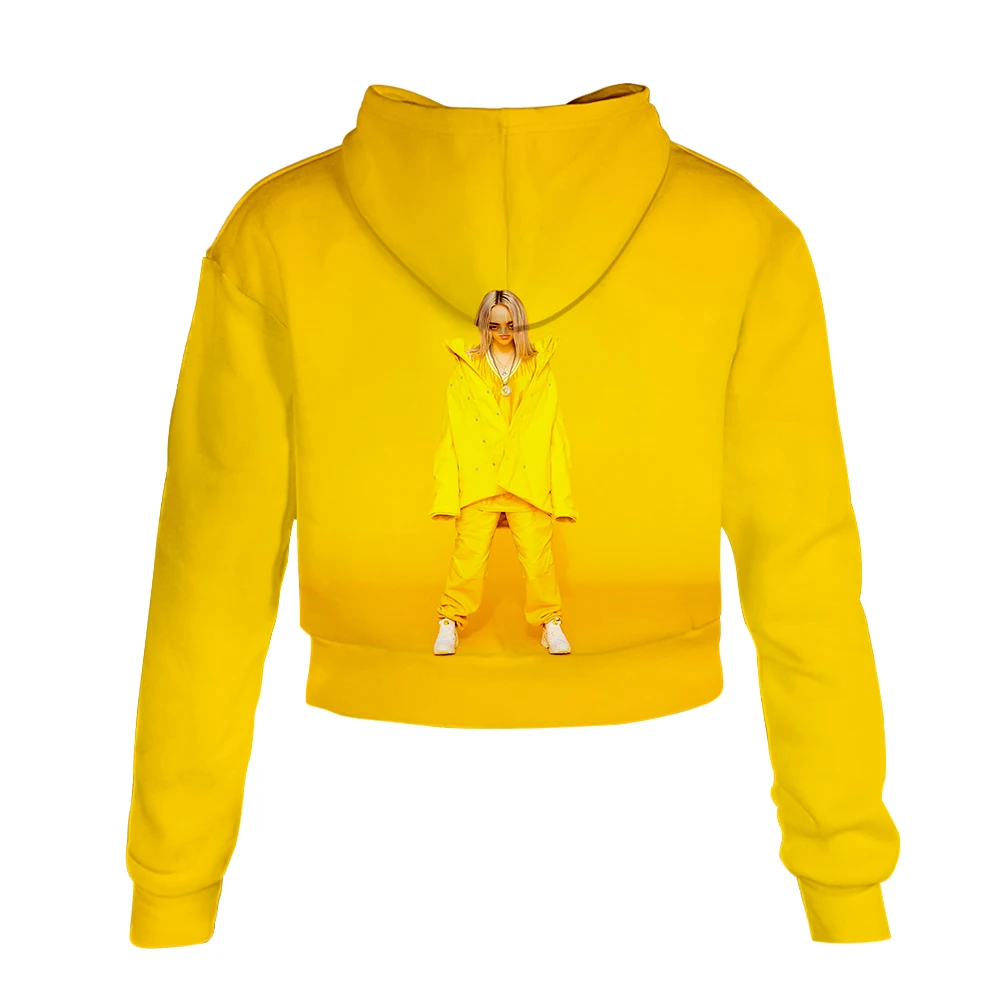 Новинка, короткий топ Billie Eilish, Женская Повседневная весенняя одежда,, короткие сексуальные толстовки с капюшоном, уличная одежда для пупка