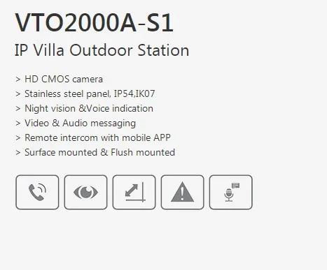 Dahua видео домофон наборы VTO2000A-S1 VTH1550CH VTNS1060A VTOB108 Мощность питания 7 дюймов IP видео домофон Системы