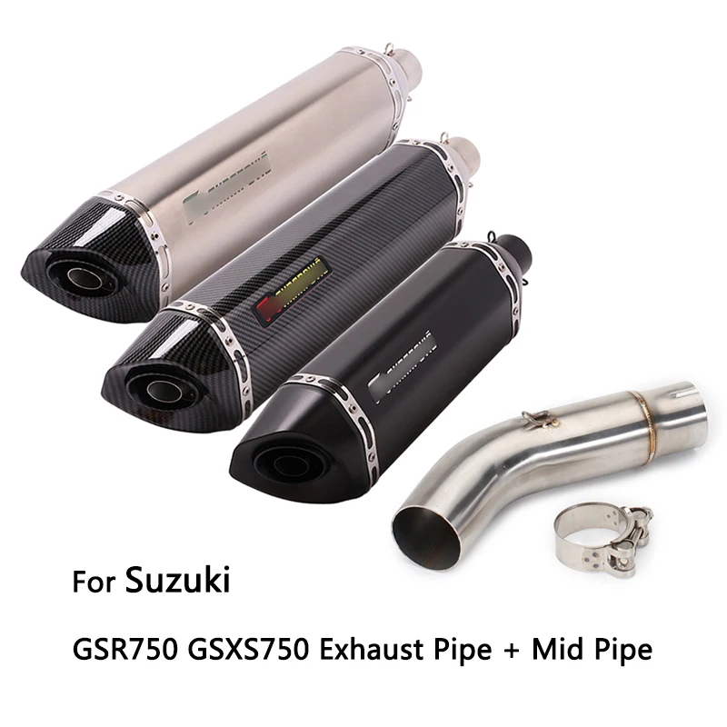 

For Suzuki GSR750 GSXS750 Exhaust Pipe Motorcycle Mid Slip On 51 mm Exhaust Muffler Pipe with Removable DB Killer Escape 470 mm