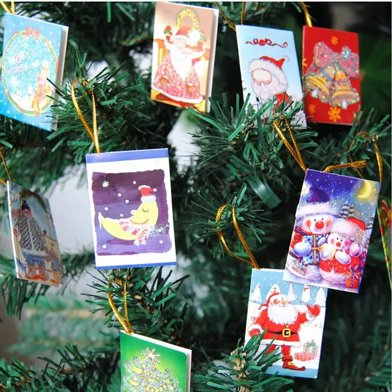 12Pcs Merry Christmas Wish Cards Greeting Card sticker ornaments pendant Christmas tree Ornaments Gifts Xmas Party Acc