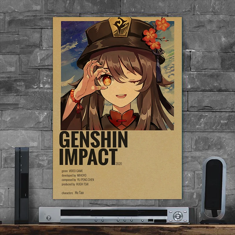Genshin Impact Anime Posters Kraft Paper Prints Home Room Decor Study Bedroom Bar Cafe Wall Paintings Cartoon Wall Stickers