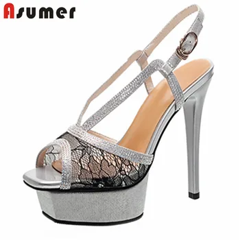 

ASUMER 2020 new arrive women sandals peep toe sexy super high heels platform sandals buckle summer party wedding shoes woman