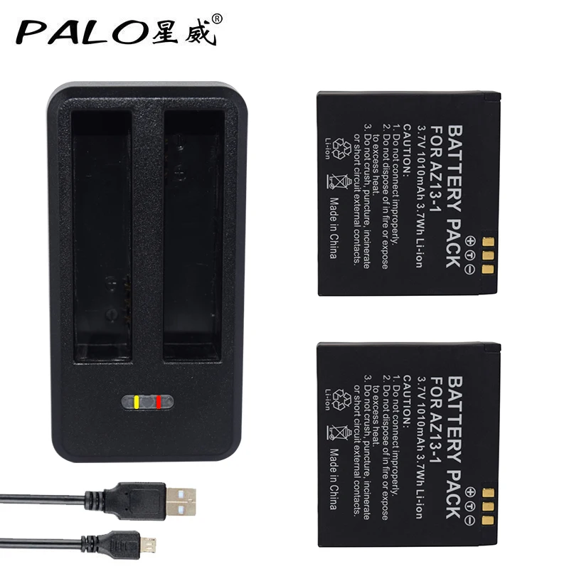 Высококачественный 2 шт 1010mah AZ13-1 аккумулятор+ USB двойное зарядное устройство для xiaomi yi 1 Экшн камеры xiaomi yi аксессуары