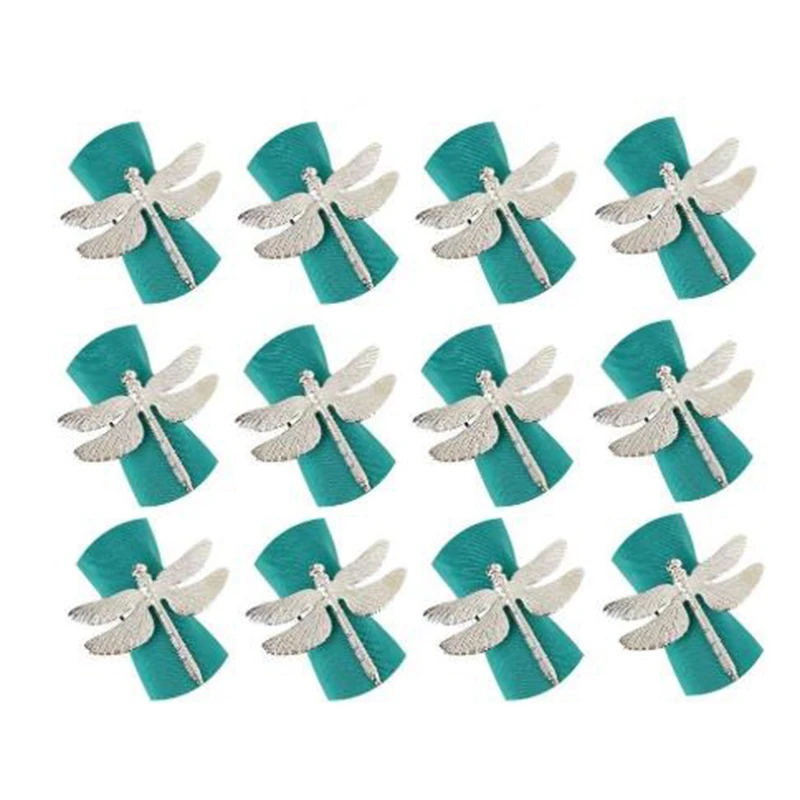 12 Pcs Dragonfly Napkin Rings, Zinc Alloy Napkin Buckle Silver Ring for Hotel Wedding Holiday Table Dinner Party Decorati napkin ring christmas napkin holder