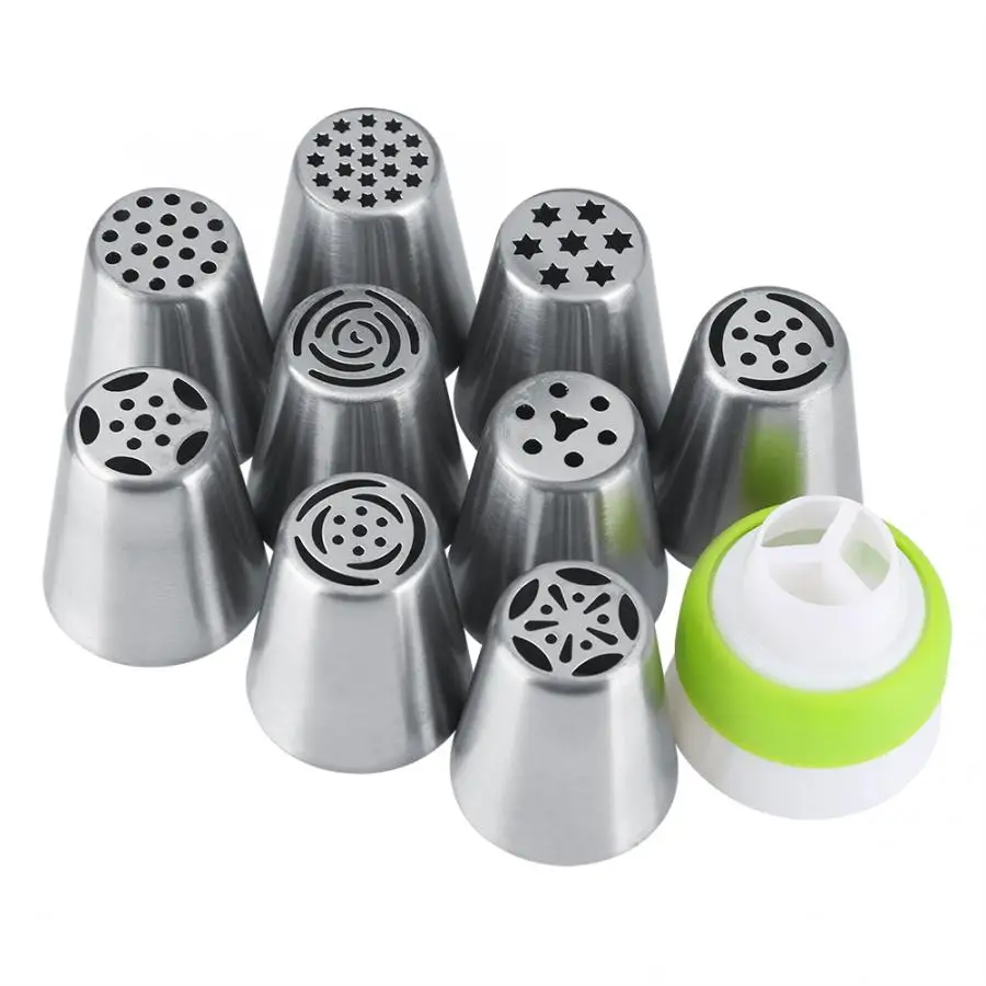 

9 PCS Stainless Steel Icing Piping Nozzles Cutter Cake Cookies Baking Decorating Tools with a Converter