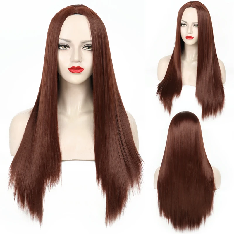 

Long Straight Wig Middle Part Heat Resistant Synthetic Fiber Full Wigs for Woman Wigs Party Cosplay Daily Wig with Roots
