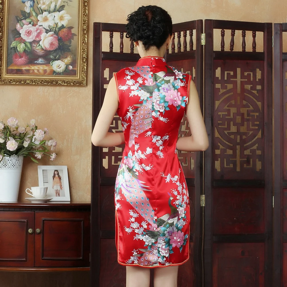 Hand Made Button Women Qipao Sexy Slim High Slit Mini Chinese Dress Exquisite Dragon Phoenix Cheongsam Plus S-4XL Chinese Dress