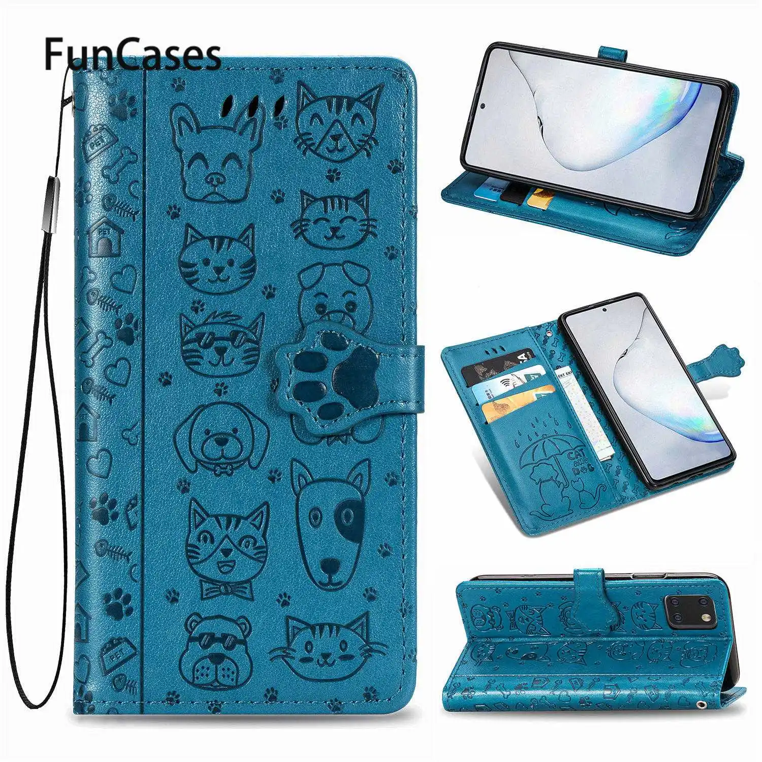 Чехол из искусственной кожи с мультяшным котом для сотового телефона Samsung A81