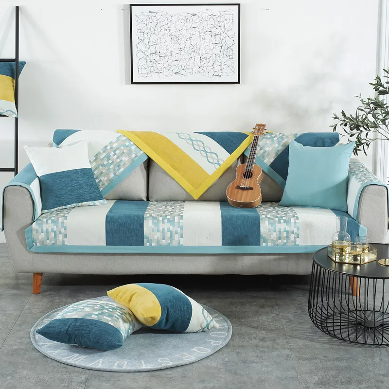 

New Stripe 1 Piece Thicken Fabric Sofa Cover Chenille Jacquard Sofa Towel Non-slip Modern Slipcover Multi-size Corner Towel Mats