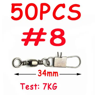 50pcs size 8 50 шт. 12 размеров соленой воды Fising Rigs Разъем аксессуары сплав Медный бочонок поворотный кран с твердым кольцом Блокировка оснастки - Цвет: 50pcs size 8