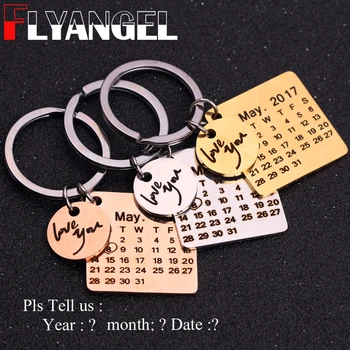

FLYANGEL Love You Custom Calendar Keychain Fashion Car Key Tag Jewelry For Lover Couples Anniversary Souvenir Family Gifts