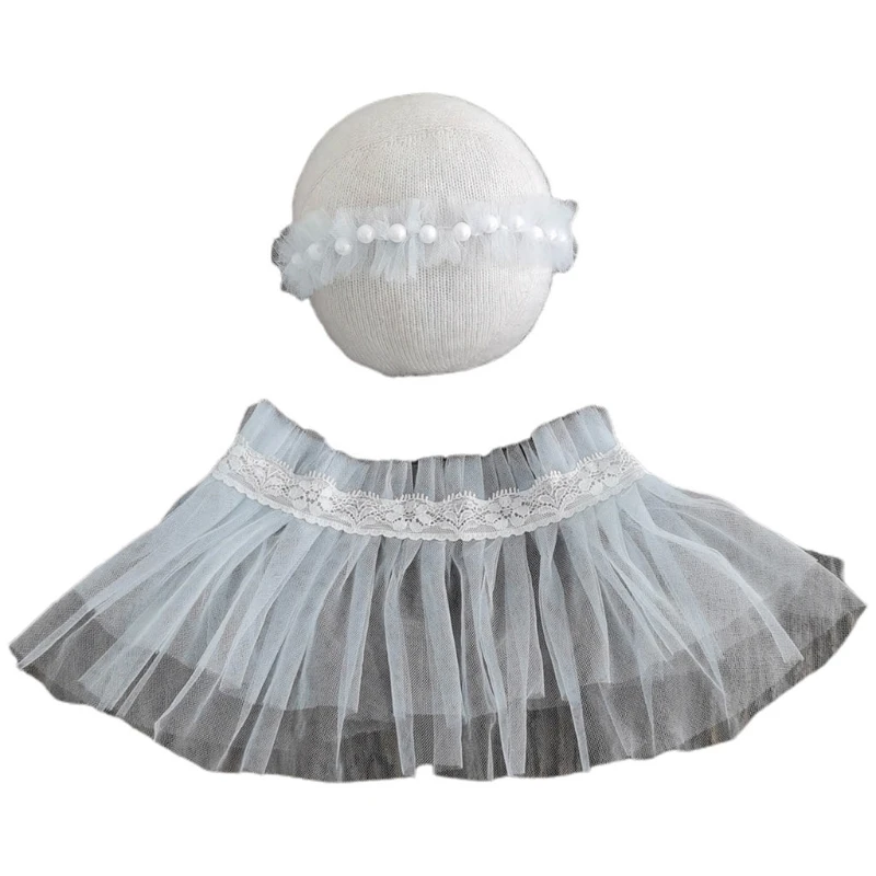 Newborn Photography Props Accessories Lace Skirt Pearl Headband Set Bebe Fotografie Studio Romper Photo Shoot Costume For Girls baby dress set for girl Baby Clothing Set
