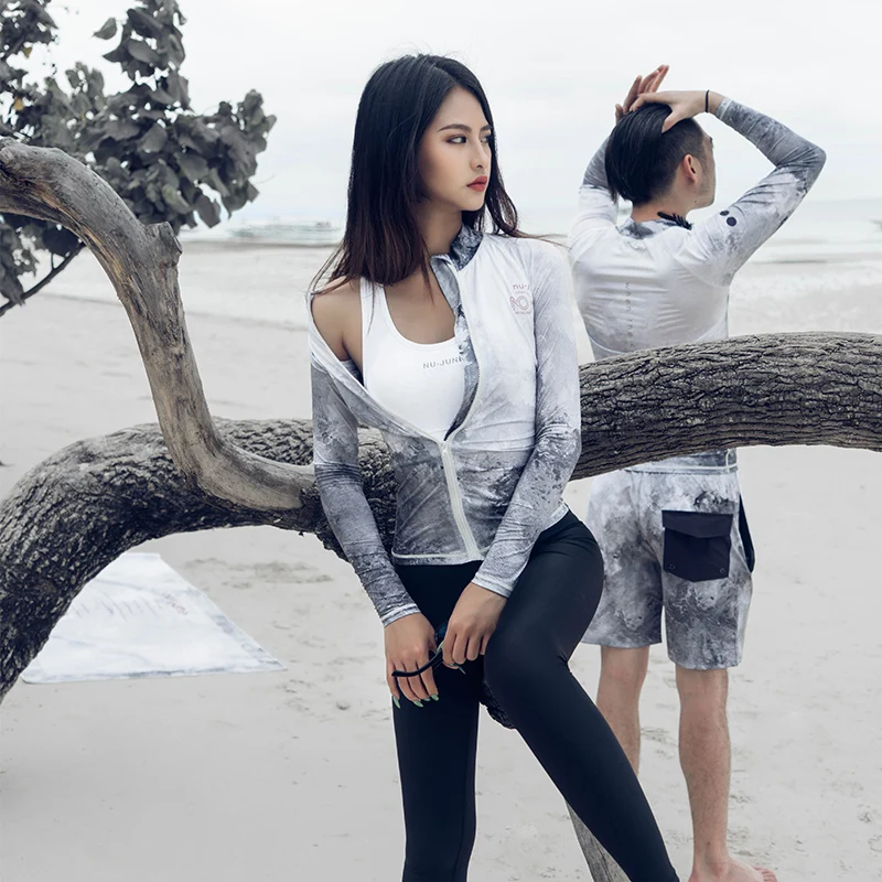Nu June Rashguard Купальники с длинными рукавами печатные рашгарды две штуки Передние