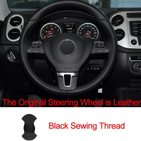 Leather Black Автомобильный чехол на руль для Volkswagen VW Gol Tiguan Passat B7 Passat CC Touran Jetta Mk6 Stuurhoes Funda Volante Volant - Название цвета: Leather Black