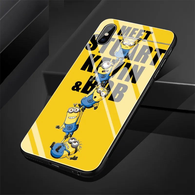 Гадкий я Миньоны для iPhone 6 6s 8 8Plus X 7 7Plus XR Xs Max 5 5S SE 11 Pro Max забавное закаленное стекло задняя крышка чехол для телефона