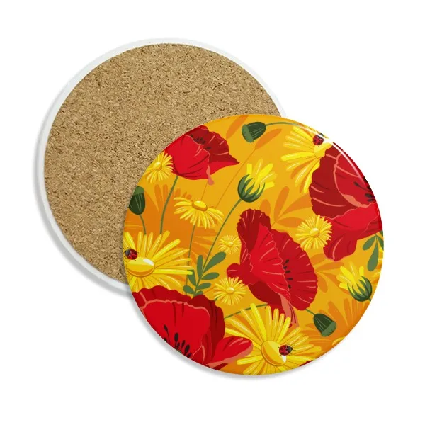 

Canvas Flowers Plant Painting Corn Poppy Ceramic Coaster Cup Mug Holder Absorbent Stone for Drinks 2pcs Gift