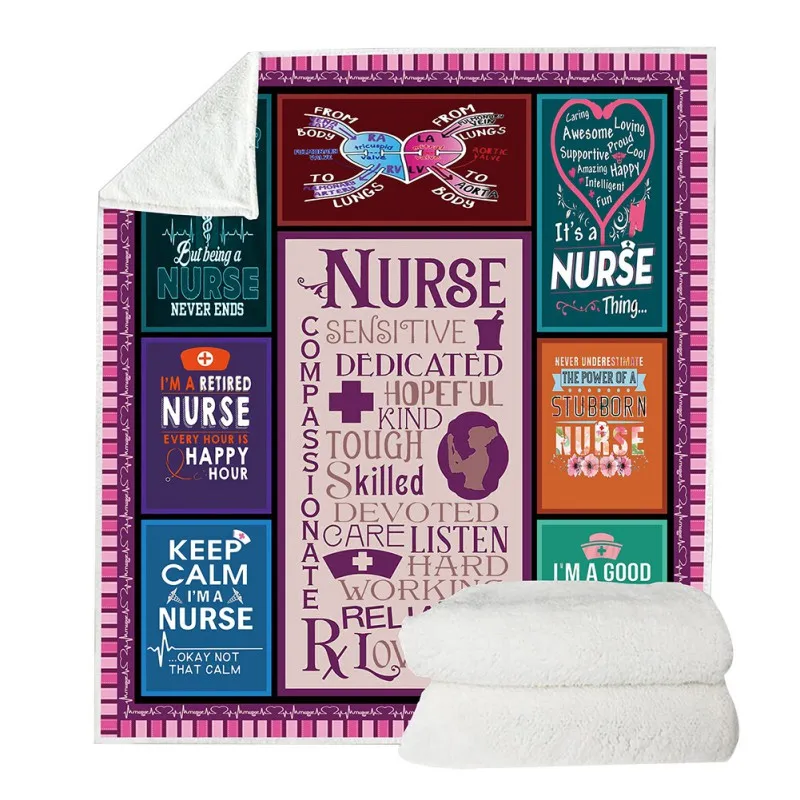 Nurse Throw Blanket Themed Double Sided Super Soft Sherpa Fleece Throw