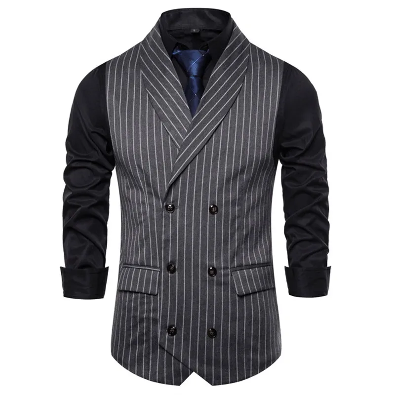 Мужской кардиган в полоску повседневный двубортный жилет с отложным воротником