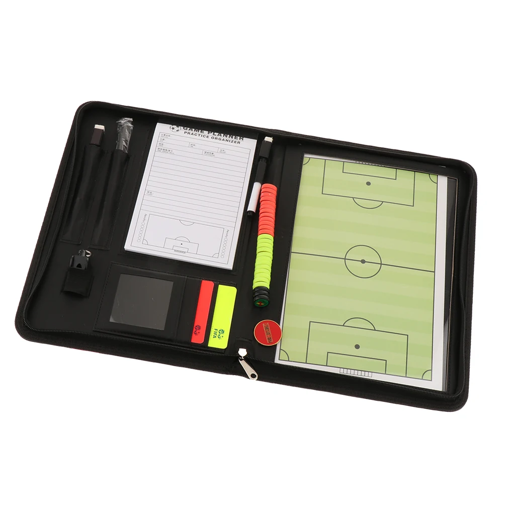 Soccer Coaching Coaches Board Referee Scorecard Zipper Case Holder Yellow Red Warning Card Wallet Whistle  Coin