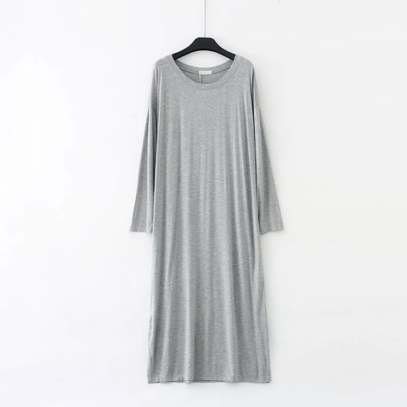 Women Loose Modal Nightdress Large Size Long-sleeved Dress Women Long Night Dress - Цвет: K