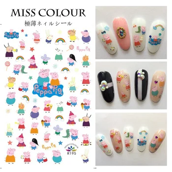 

5sheet 4type Japanese Ultrathin Cartoon Pig Nail Sticker Designs Gummed 3D Nail Art Stickers Decals Decorations R195-198