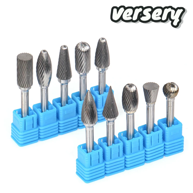 Versery 1pc Head Tungsten Carbide Rotary Burr file Tool Point Die Grinder Abrasive Tools Drill Milling Carving Bit Tools