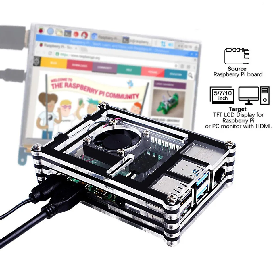 Чехол для Raspberry Pi 4 B, чехол с охлаждающим вентилятором, 4 шт. радиаторы для Raspberry Pi 4 Модель B