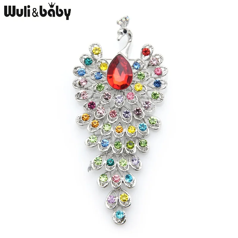 Wuli&ampbaby Big Rhinestone Peacock Bird Brooches Women Beauty 3-color Animal Weddings Party Office Brooch Pins Gifts | Украшения и