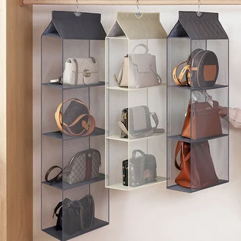

2/3/4 Layer Beige/grey Storage Hanging Bag Closet Clothing Container Dustproof Storage Hanging Leather Bag Hanging Bag