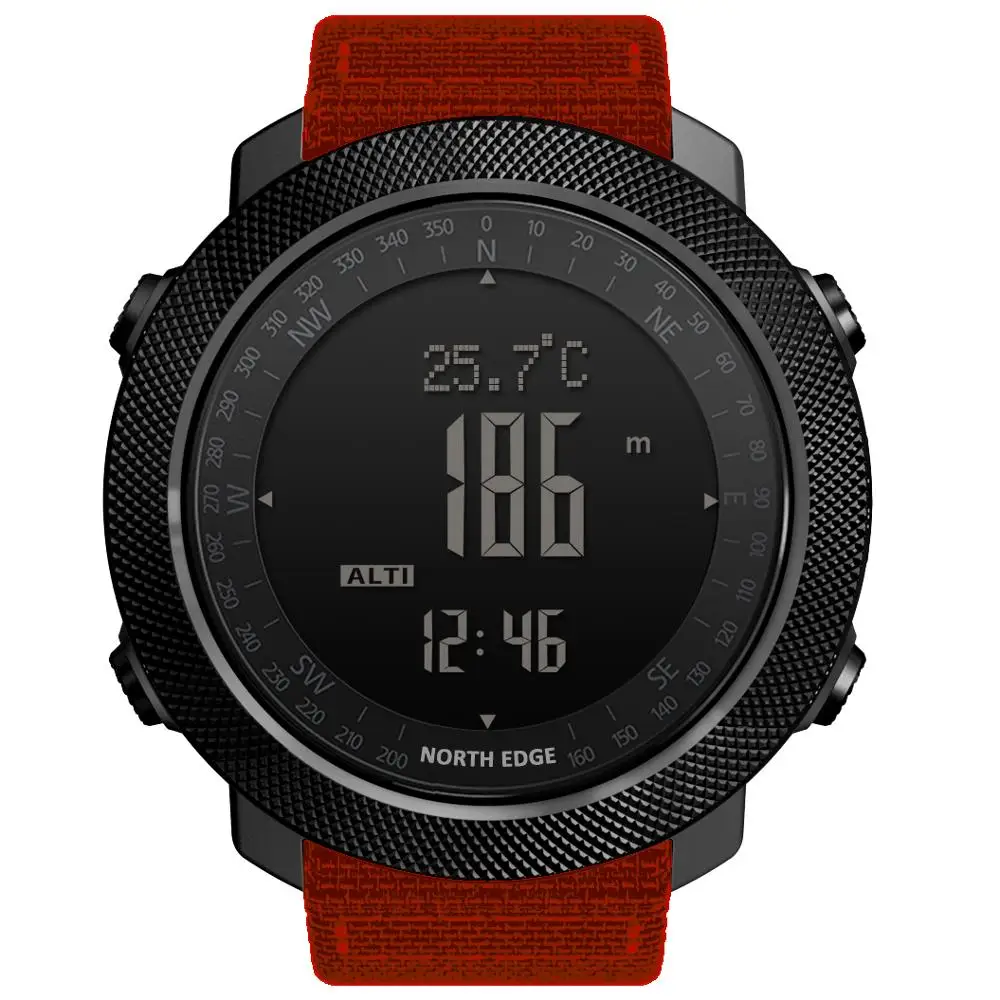 Orange NORTH EDGE, мужские спортивные цифровые армейские часы, часы для бега, плавания, военные часы, альтиметр, барометр, компас, водонепроницаемые, 50 м - Цвет: Orange