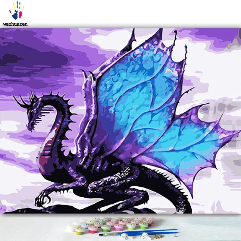 DIY картинки для раскраски по номерам с красочным птерозавром с wingsl картина для рисования по номерам в рамке для дома - Цвет: 100157