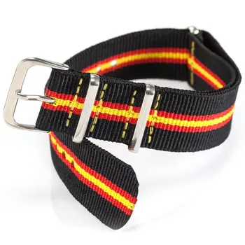 

20mm Width Yellow Red Black Stripe Nylon Canvas Fabric Steel Buckle Men Military Sport Watch Band Wrist Strap Watchband /WB2018